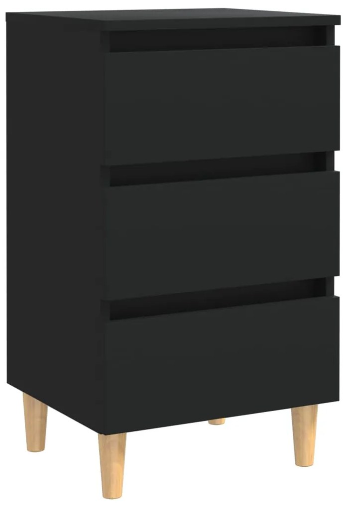 vidaXL Κομοδίνα 2 τεμ. Μαύρα 40x35x69 εκ. με Μασίφ Ξύλινα Πόδια