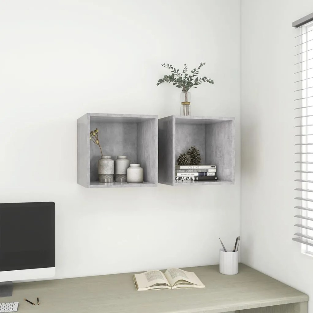 vidaXL Ντουλάπια Τοίχου 2 τεμ. Γκρι Σκυρ. 37x37x37 εκ. από Επεξ. Ξύλο