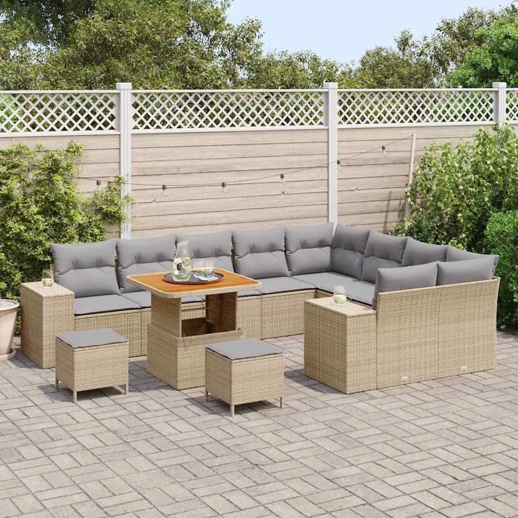 vidaXL Σετ Καναπέ Κήπου Ρυθμιζόμενο ύψος 12 pcs Μπεζ συνθετικό ρατάν