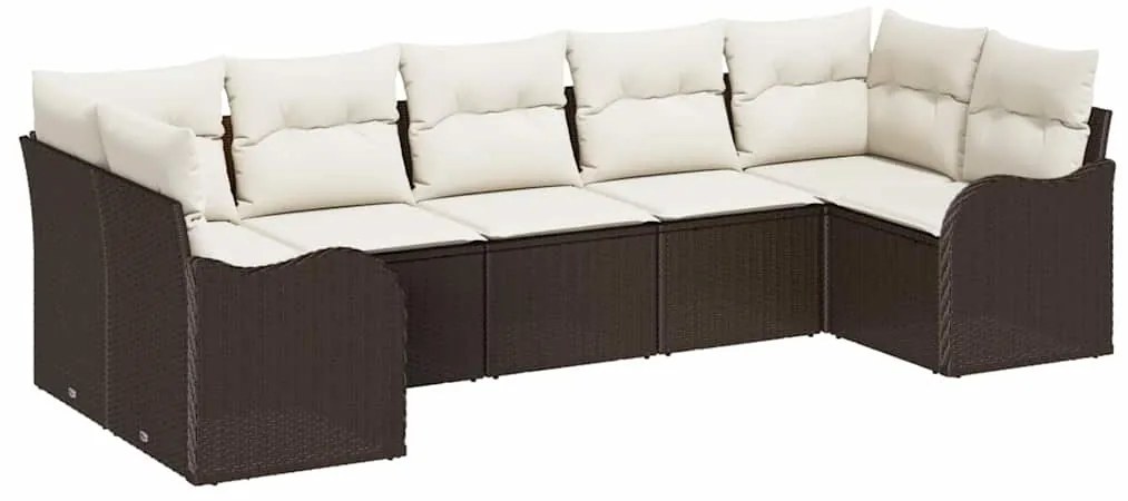 vidaXL Σετ Καναπέ Κήπου με μαξιλάρι 7 pcs Καφέ Πολυ ράταν