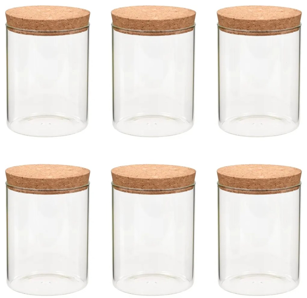 vidaXL Βάζα 6 τεμ. 650 ml Γυάλινα με Καπάκι από Φελλό