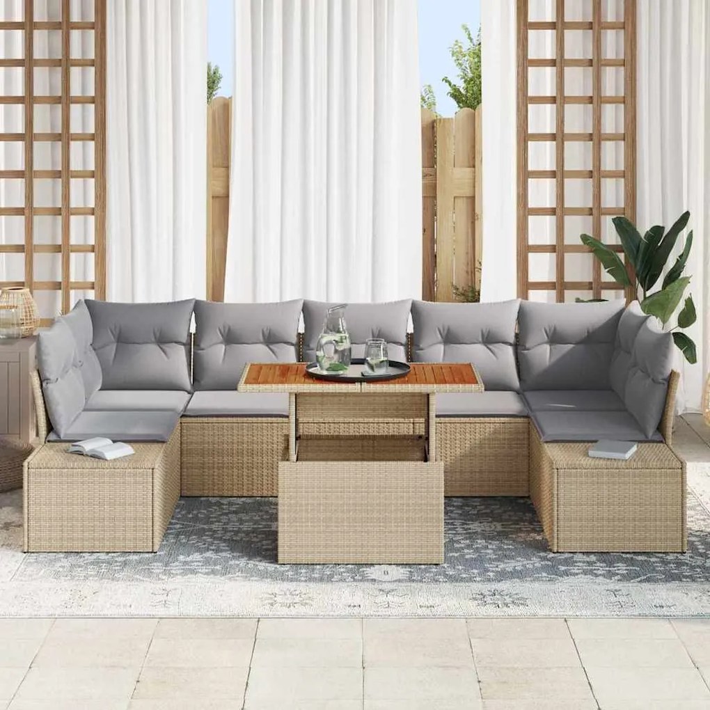 vidaXL Σέτ φαγητού για κήπο 8 pcs Μπεζ, Γκρι 100 x 55 x 73 εκ