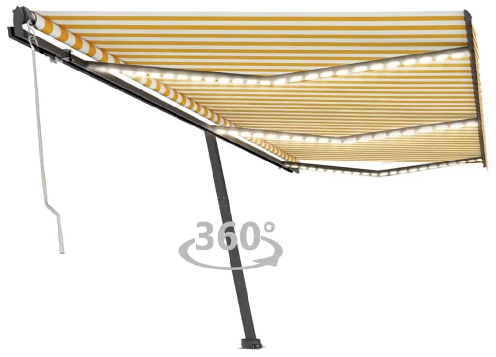 Τέντα Αυτόματη με LED&Αισθητήρα Ανέμου Κίτρινο/Λευκό 600x300εκ.