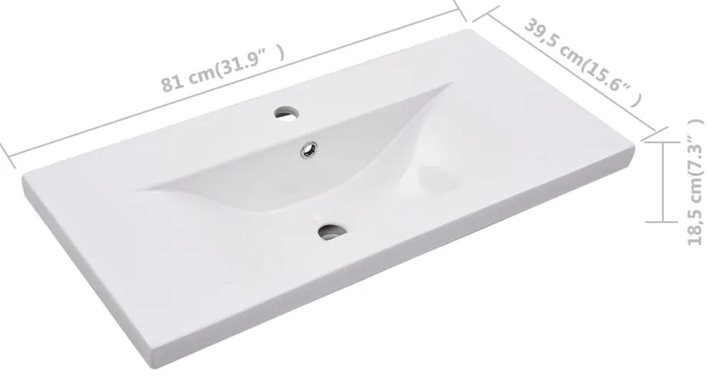 vidaXL Νιπτήρας Ένθετος Λευκός 81 x 39,5 x 18,5 εκ. Κεραμικός