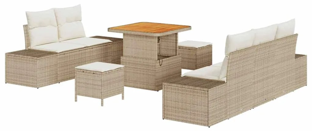 vidaXL Σετ Καναπέ Κήπου με μαξιλάρι 8 pcs Μπεζ Πολυ ράταν
