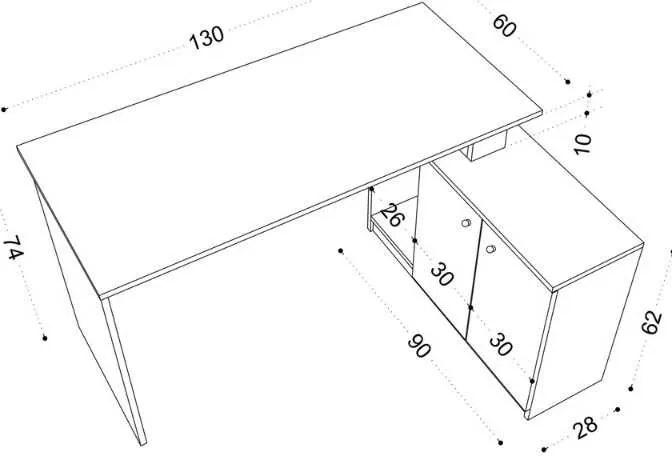 Γραφείο εργασίας Basak Megapap γωνιακό χρώμα λευκό 130x60x74εκ.