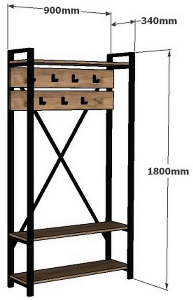 ΕΠΙΠΛΟ ΕΙΣΟΔΟΥ HM8943.01 NATURAL WOOD &amp; ΜΑΥΡΟ  90x34x180 εκ.