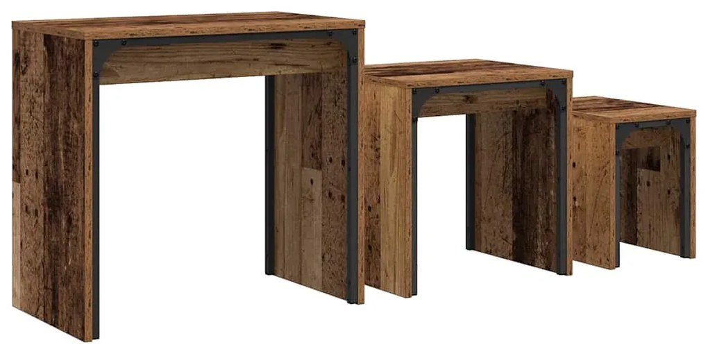 vidaXL Φωτιστικό Τραπεζάκι 3 pcs Παλαιό ξύλο 60 x 35 x 56 εκ.