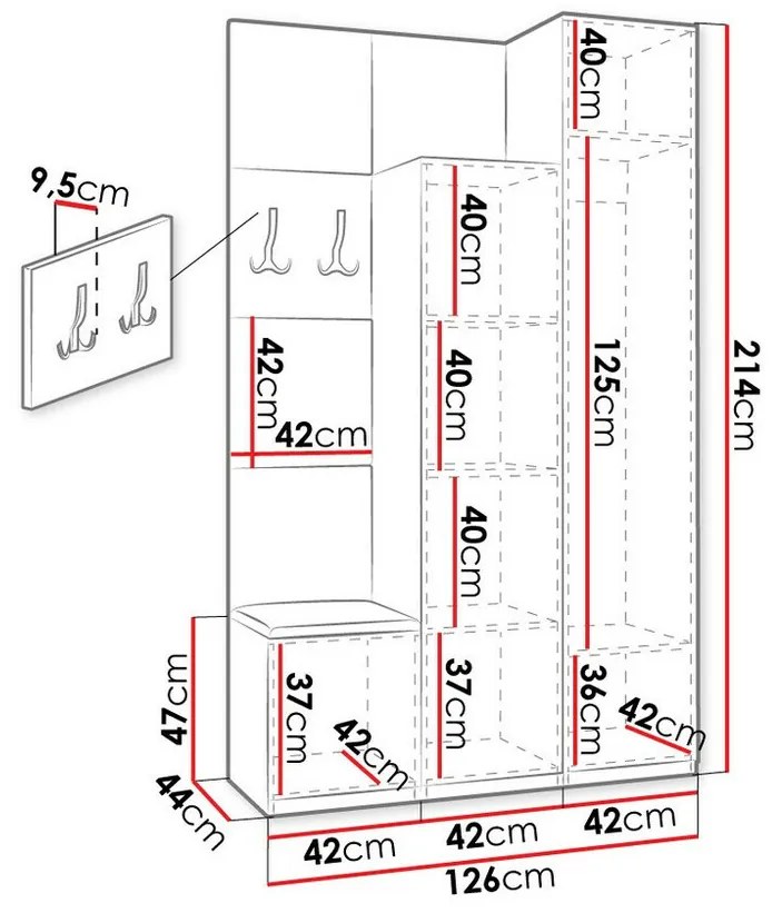 Σετ διαδρόμου Hartford E103, 214x42x44cm, 96 kg, Καθρέφτης, Artisan δρυς, Ταπισερί, Πλαστικοποιημένη μοριοσανίδα, Τοίχου, Εντοιχισμένη | Epipla1.gr