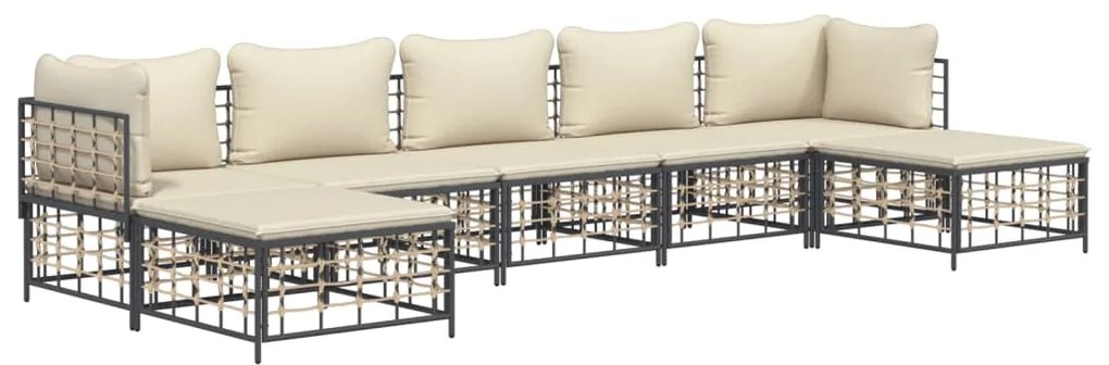 vidaXL Σαλόνι Κήπου Σετ 7 Τεμαχίων Ανθρακί Συνθετικό Ρατάν &amp; Μαξιλάρια