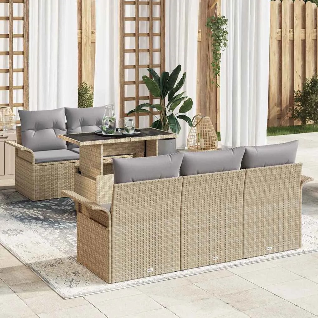 vidaXL Σετ Καναπέ Κήπου με μαξιλάρι 6 pcs Μπεζ Πολυ ράταν