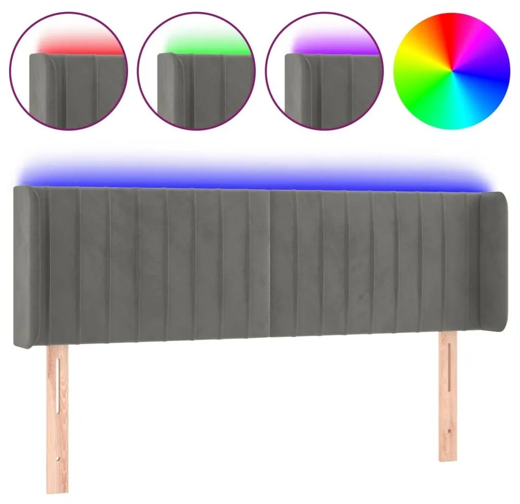 Κεφαλάρι Κρεβατιού LED Ανοιχτό Γκρι 147x16x78/88 εκ. Βελούδινο - Γκρι