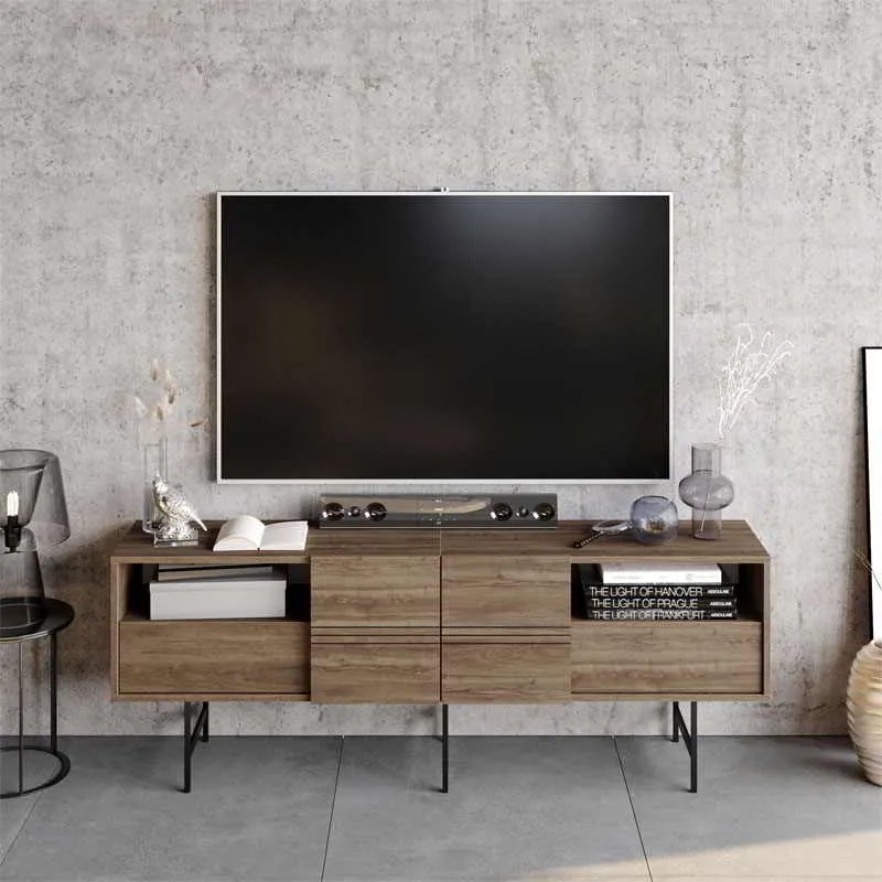 Μπουφές Kevan pakoworld καρυδί-μαύρο πόδι 180x35x65εκ