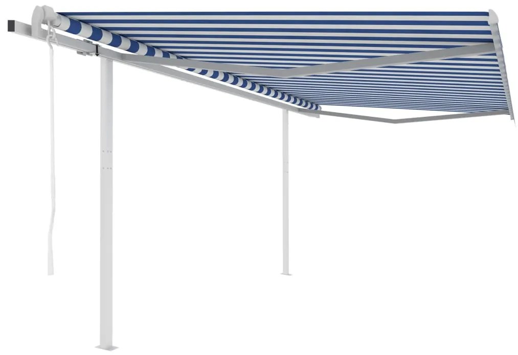 vidaXL Τέντα Συρόμενη Αυτόματη με Στύλους Μπλε / Λευκό 4,5 x 3,5 μ.
