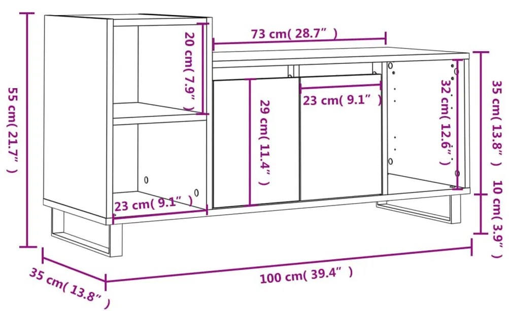 Έπιπλο Τηλεόρασης Καπνιστή Δρυς 100x35x55 εκ. Επεξ. Ξύλο - Καφέ