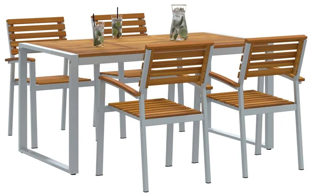 vidaXL Σέτ φαγητού για κήπο 5 pcs Γκρι και καφέ Μασίφ ξύλο ακακίας