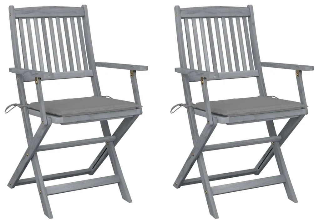 Καρέκλες Εξωτ. Χώρου Πτυσσόμενες 2 τεμ Ξύλο Ακακίας & Μαξιλάρια