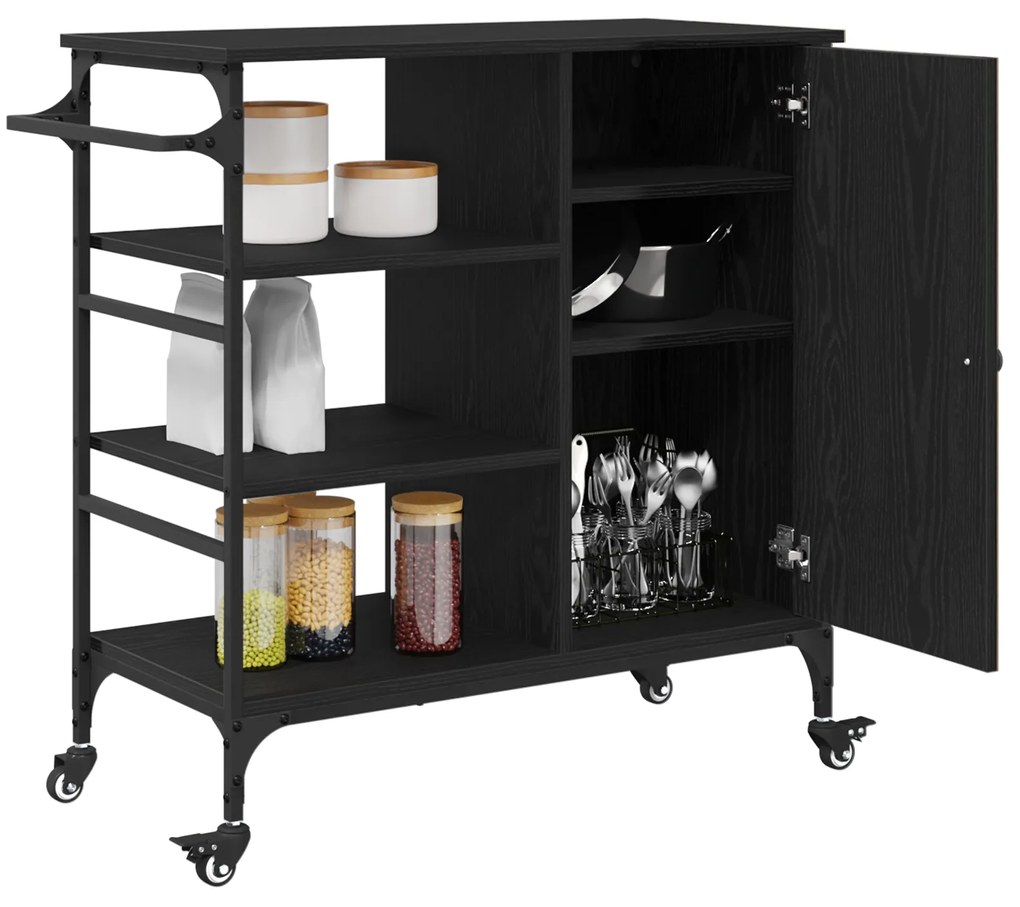 vidaXL Τρενάκι Κουζίνας Μαύρο Δρυς 87.5x38.5x84.5 cm Επεξεργασμένο Ξύλο