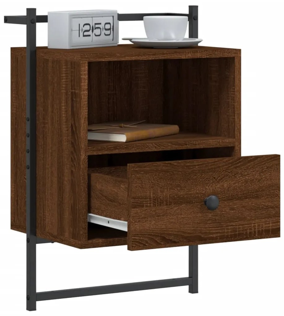 vidaXL Κομοδίνο Επιτοίχιο Καφέ Δρυς 40x30x61 εκ. από Επεξεργ. Ξύλο