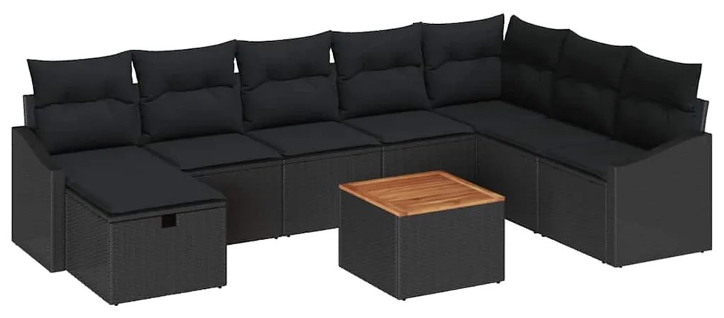 vidaXL Σετ Καναπέ Κήπου με μαξιλάρι 9 pcs Μαύρο Πολυ ράταν