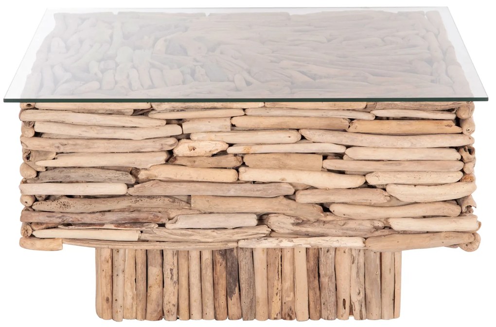 ΤΡΑΠΕΖΙ ΣΑΛΟΝΙΟΥ ΤΕΤΡΑΓΩΝΟ SPARROW HM9960 DRIFTWOOD--ΓΥΑΛΙ 95x95x51,5Υεκ.