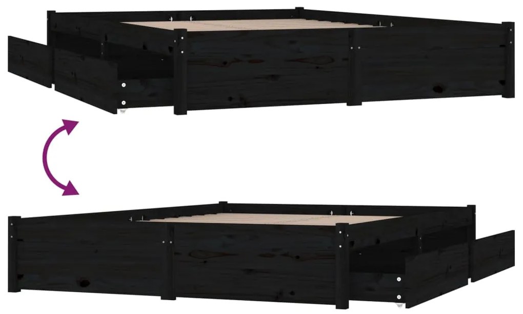 vidaXL Πλαίσιο Κρεβατιού με Συρτάρια Μαύρο 120x190 εκ. Small Double
