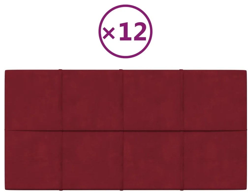 vidaXL Πάνελ Τοίχου 12 τεμ. Μπορντό 60x30 εκ. 2,16 μ² Βελούδο