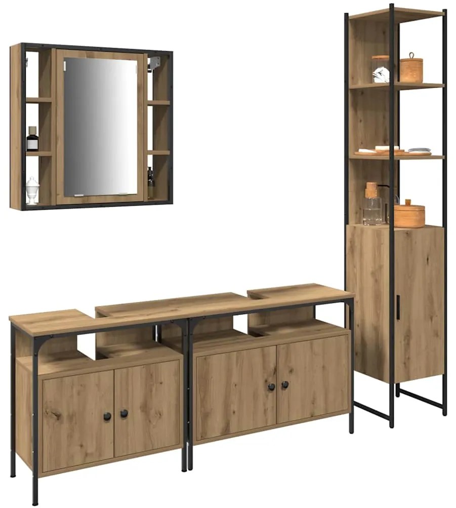vidaXL Σετ Ντουλαπιών Μπάνιου 4 pcs artisan δρυς 33 x 33 x 185.5 εκ