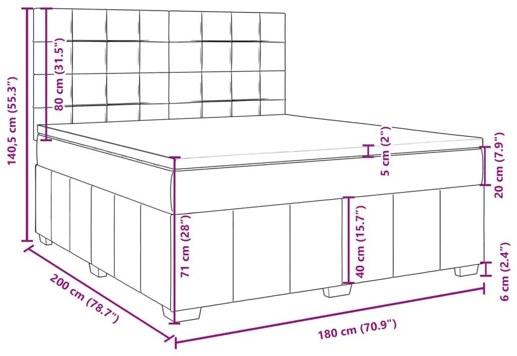 Κρεβάτι Boxspring με Στρώμα Μαύρο 180x200 εκ. Υφασμάτινο - Μαύρο