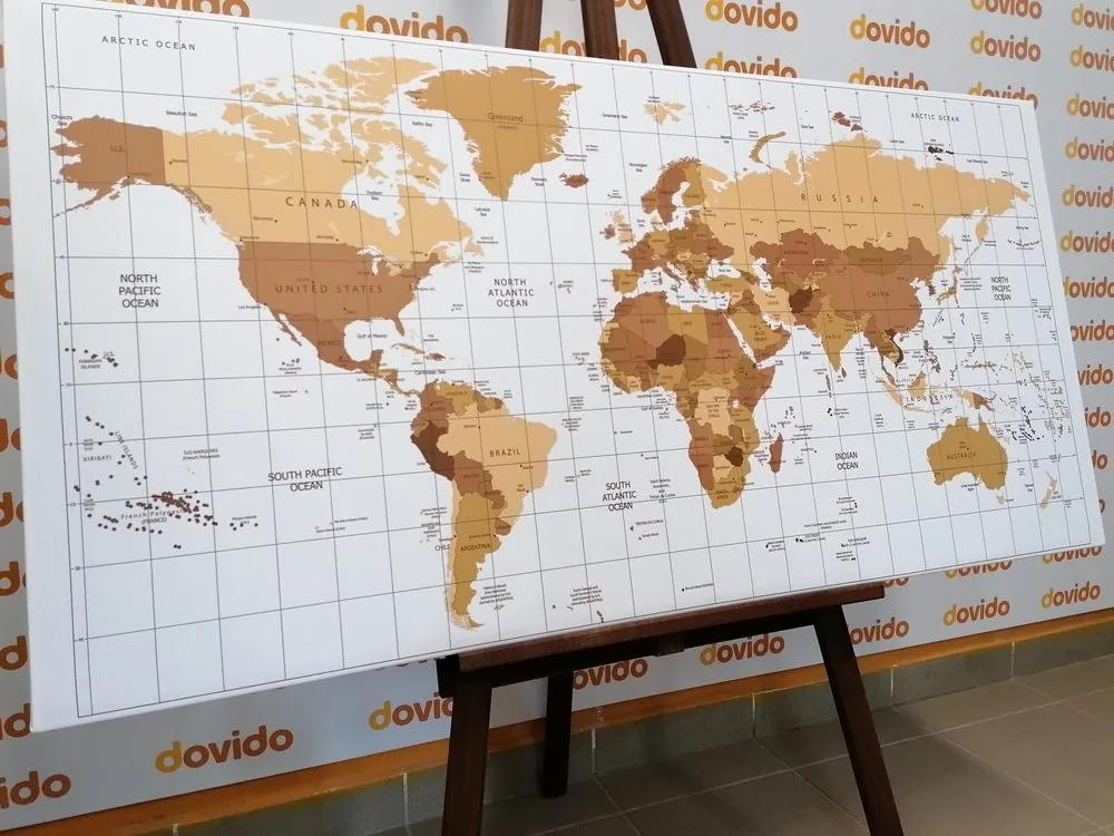 Εικόνα σε έναν παγκόσμιο χάρτη από φελλό μπεζ σε ανοιχτόχρωμο φόντο - 100x50  flags