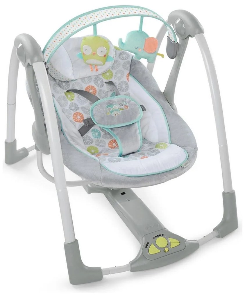 Κουνιστή Καρέκλα Ingenuity Compact Swing - Hugs &amp; Hoots Λευκό Γκρι