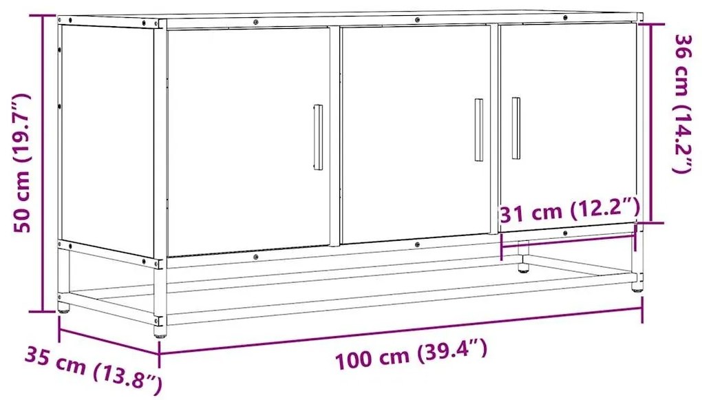 Έπιπλο τηλεόρασης Δρυς sonoma 100x35x50 cm Επεξεργασμένο ξύλο - Καφέ