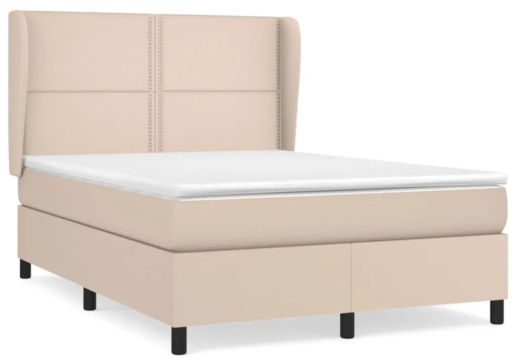 vidaXL Κρεβάτι Boxspring με Στρώμα Καπουτσίνο 140x190εκ.από Συνθ.Δέρμα