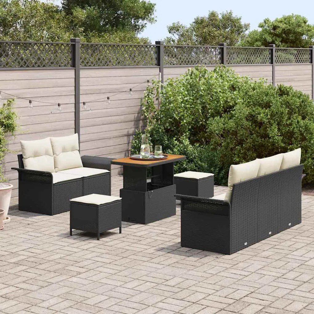 vidaXL Σετ Καναπέ Κήπου Ρυθμιζόμενο ύψος 8 pcs Μαύρο συνθετικό ρατάν