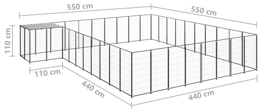 vidaXL Σπιτάκι Σκύλου Μαύρο 25,41 μ² Ατσάλινο