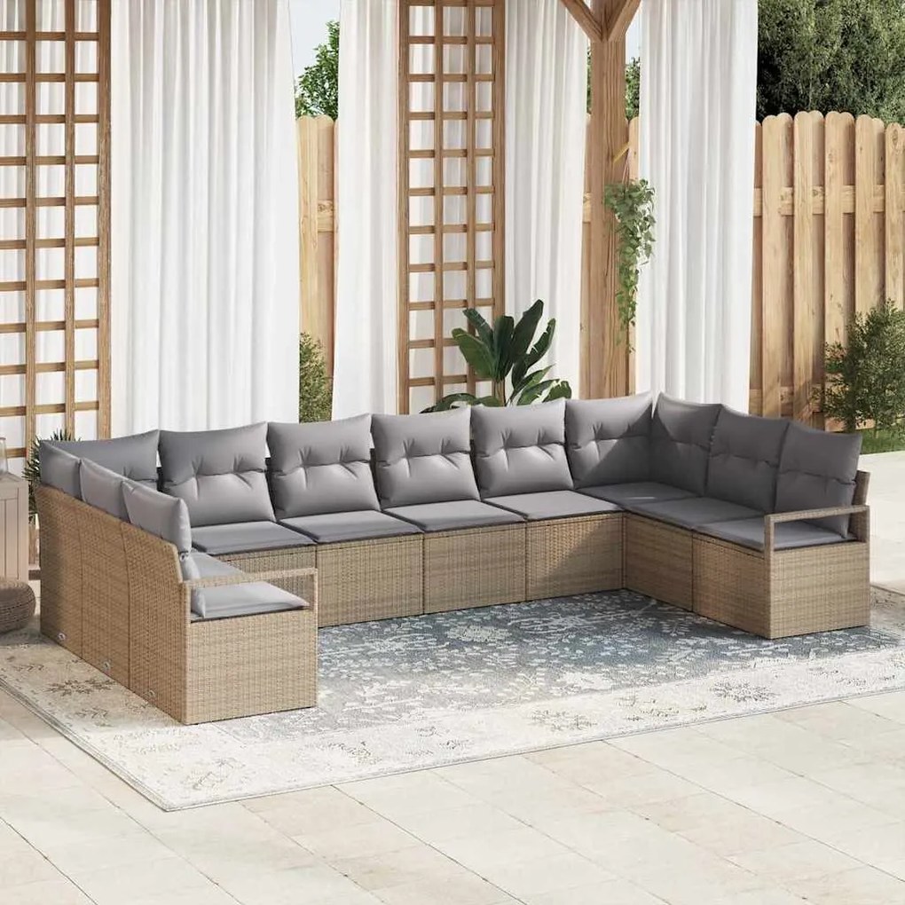 vidaXL Σετ Καναπέ Κήπου με μαξιλάρι 10 pcs Μπεζ, Ανοιχτό Γκρι