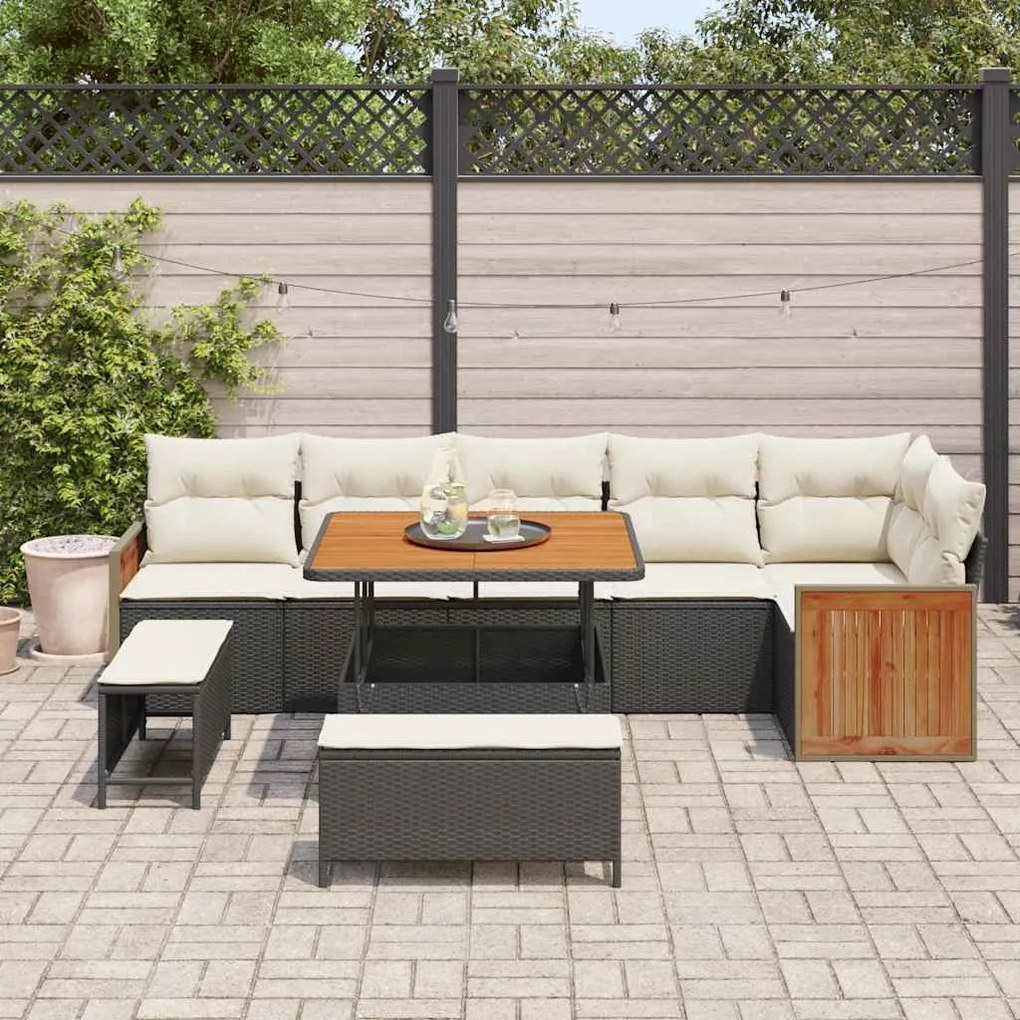 vidaXL Σετ Καναπέ Κήπου 9 pcs Μαύρο και κρεμ 100 x 100 x 71 cm