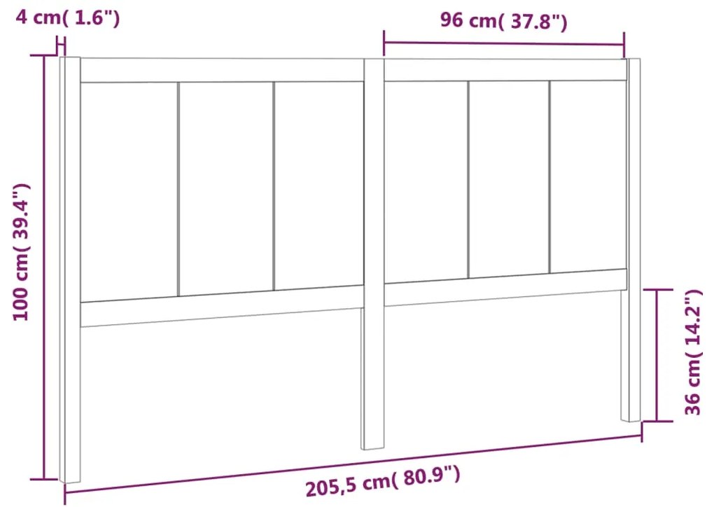 vidaXL Κεφαλάρι Κρεβατιού Μελί 205,5x4x100 εκ. Μασίφ Ξύλο Πεύκου