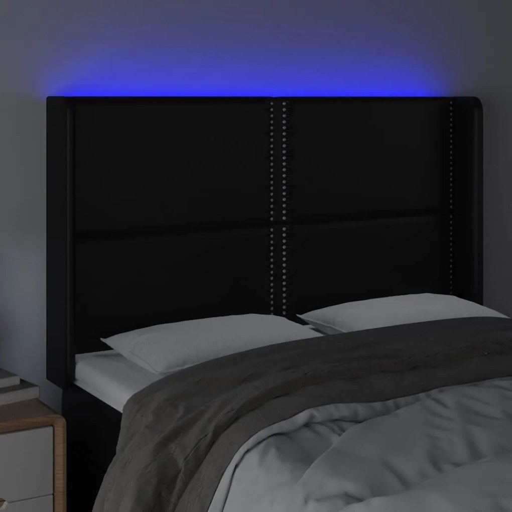 Κεφαλάρι Κρεβατιού LED Μαύρο 147x16x118/128 εκ. Συνθετ. Δέρμα 3123998