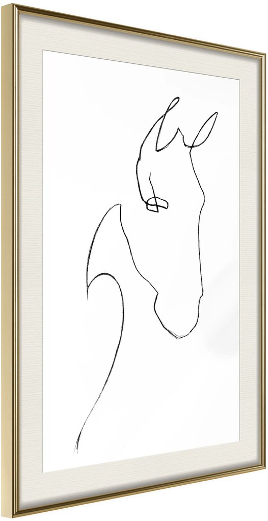 Αφίσα - Sketch of a Horse's Head - 30x45 - Χρυσό - Με πασπαρτού