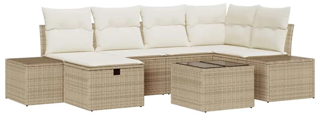 vidaXL Σετ Καναπέ Κήπου 7 pcs Μπεζ 55 x 62 x 69 εκ Πολυ ράταν