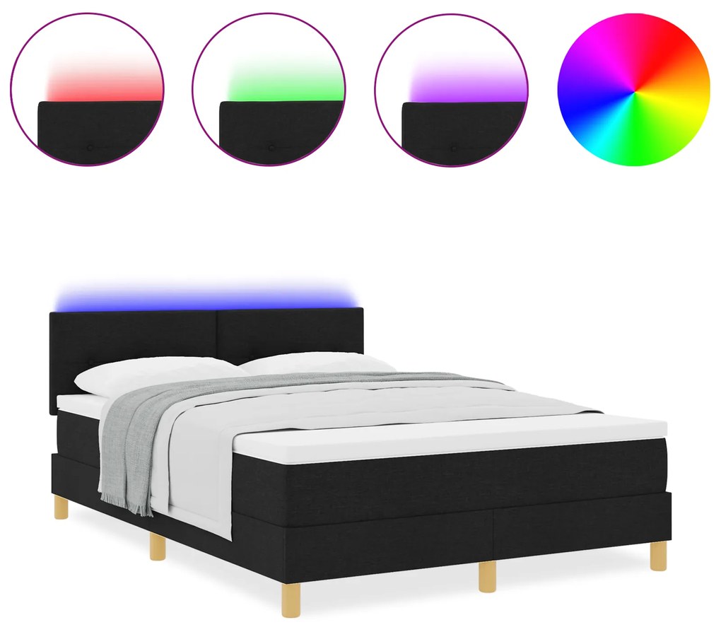 vidaXL Κρεβάτι με Βάση και Στρώμα & LED Μαύρο 160x200 cm Υφασμάτινο