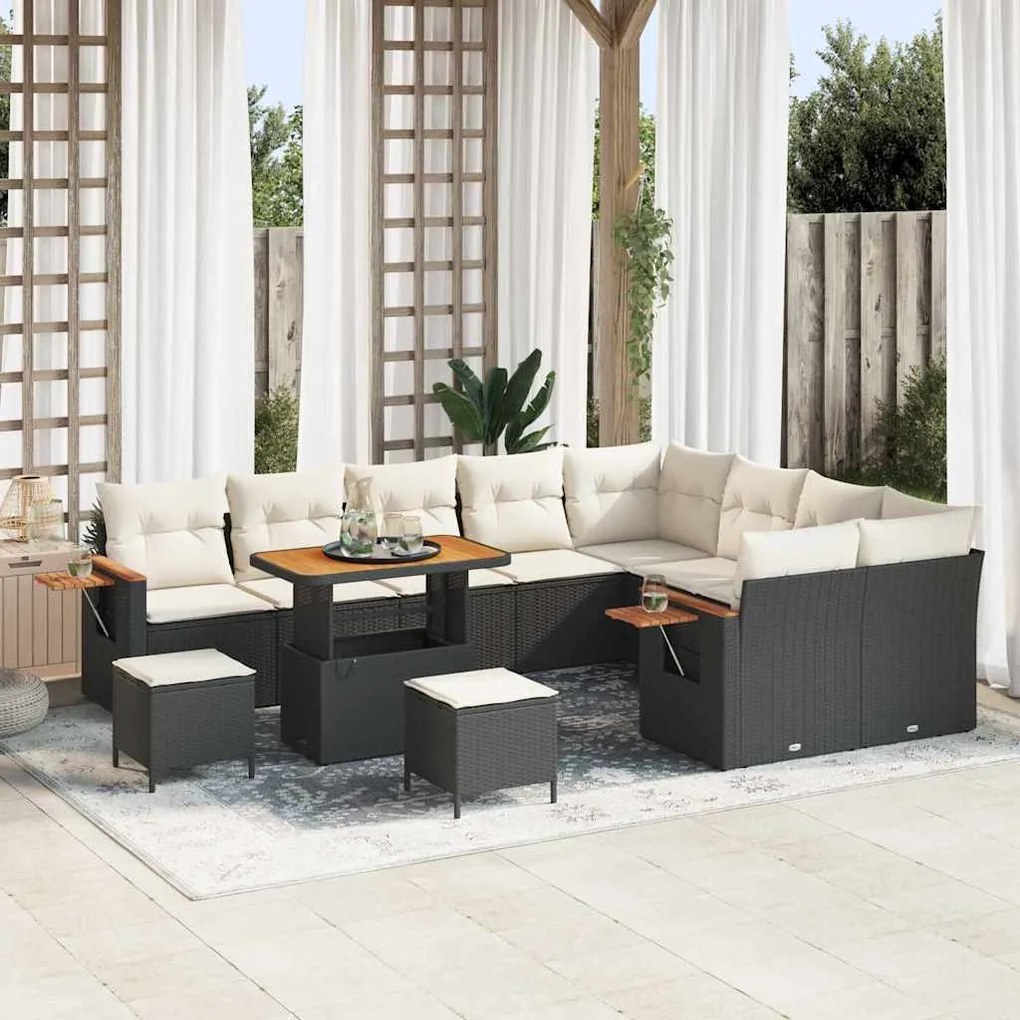 vidaXL Σετ Καναπέ Κήπου 12 pcs Μαύρο και κρεμ 90 x 55 x 71 cm
