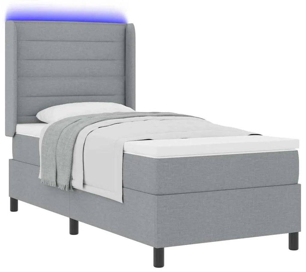 vidaXL Κρεβάτι με ελατήρια και στρώμα & LED σε ανοιχτό γκρι, 100x200 εκ. από ύφασμα