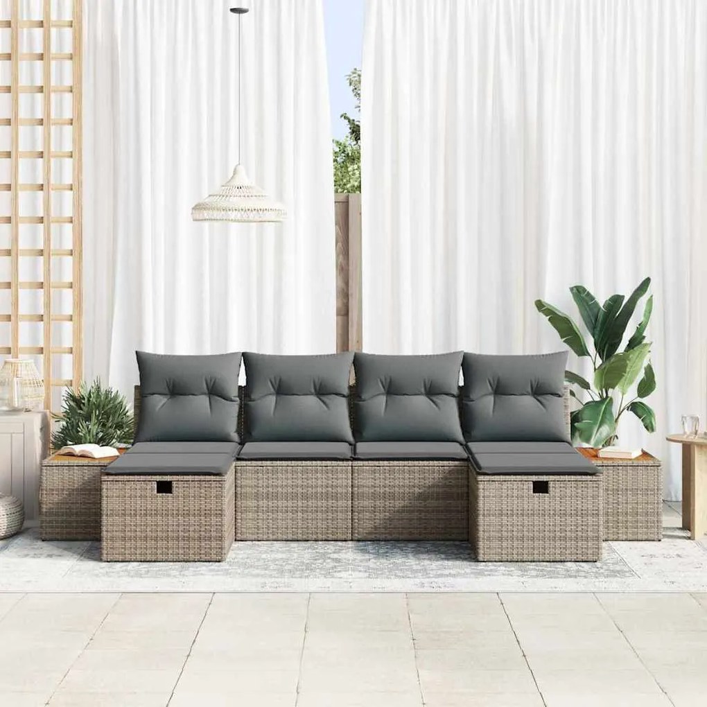 vidaXL Σετ Καναπέ Κήπου με μαξιλάρι 6 pcs Γκρι Πολυ ράταν