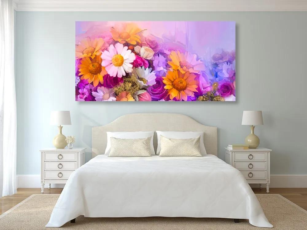 Εικόνα ελαιογραφία με πολύχρωμα λουλούδια - 120x60