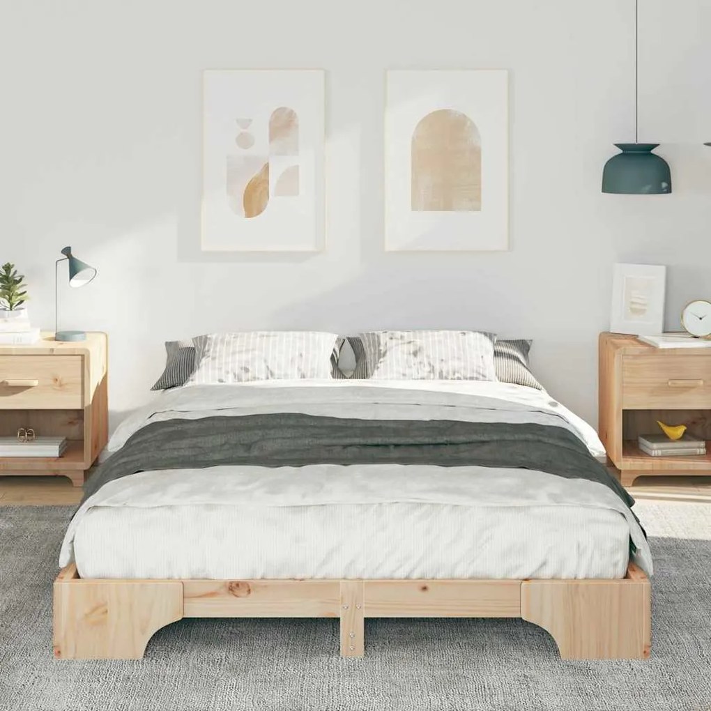 vidaXL Κρεβάτι δαπέδου με αποθήκευση Καφέ 140 x 210 cm ξύλο