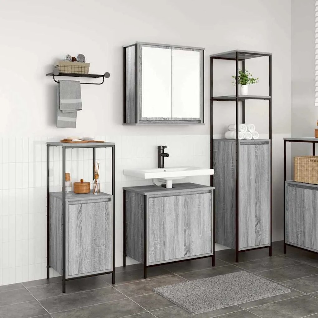 vidaXL Σετ Επίπλων Μπάνιου με ράφι 3 pcs Γκρι σονόμα και Μαύρο
