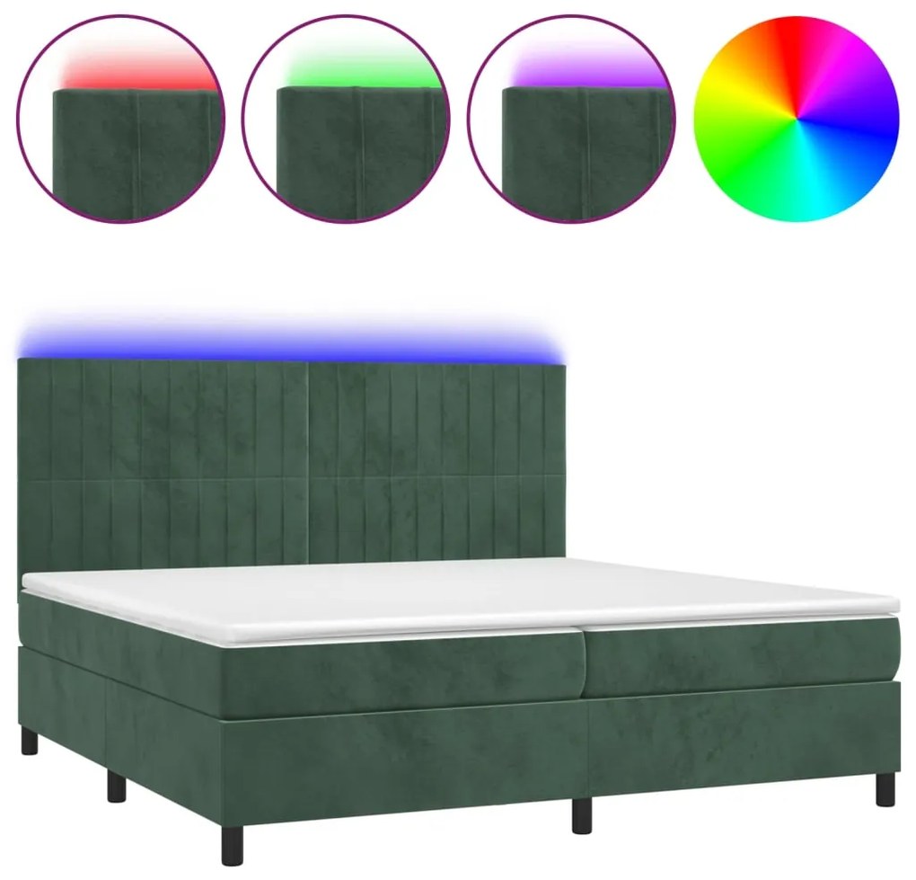 ΚΡΕΒΑΤΙ BOXSPRING ΜΕ ΣΤΡΩΜΑ &amp; LED ΣΚ. ΠΡΑΣΙΝΟ 200X200ΕΚ ΒΕΛΟΥΔΟ 3136266