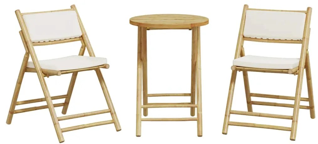 vidaXL Σετ Bistro Πτυσσόμενο 3 τεμ. από Μπαμπού με Μαξιλάρια